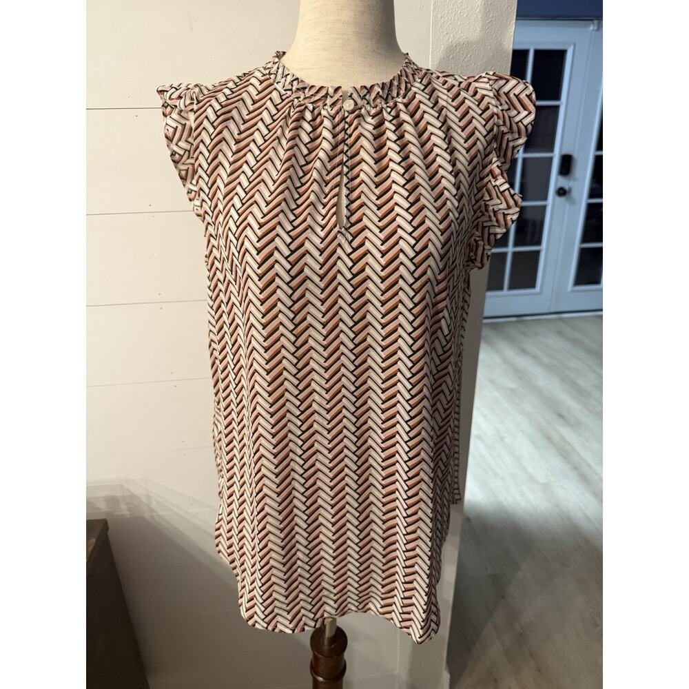 Ann Taylor Loft Abstract Geo Sleeveless Half Button Womens Size S